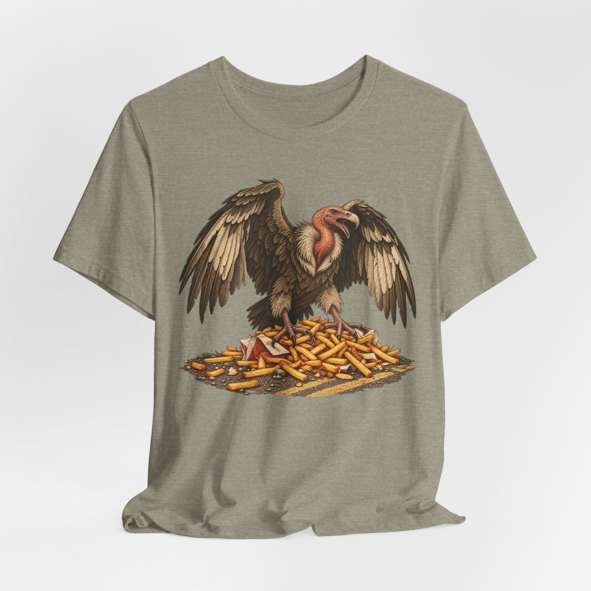 Roadside Fries Vulture T-Shirt in Natural - funny vulture roadside fries scavenger humor graphic tee, Barely Outdoorsy