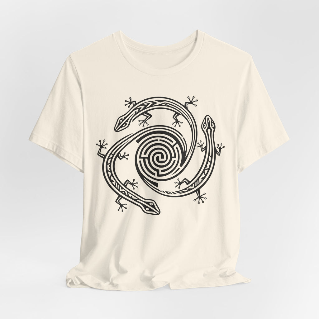 Spiral Lizards Petroglyph Tee in Heather True Royal - desert rock art lizard spiral shirt, Barely Outdoorsy