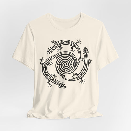Spiral Lizards Petroglyph Tee in Heather True Royal - desert rock art lizard spiral shirt, Barely Outdoorsy