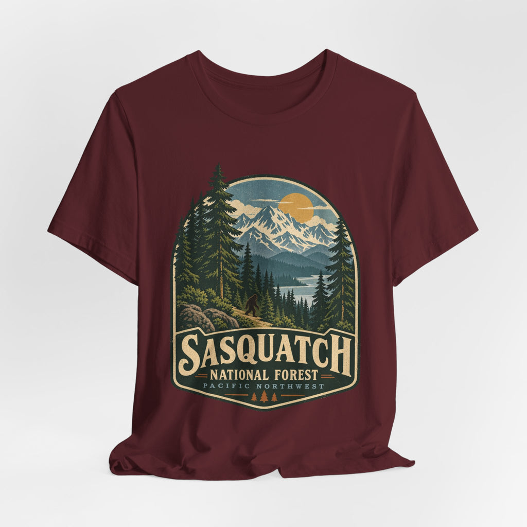 Sasquatch National Forest T-Shirt in Brown - retro Sasquatch national forest graphic tee, Barely Outdoorsy