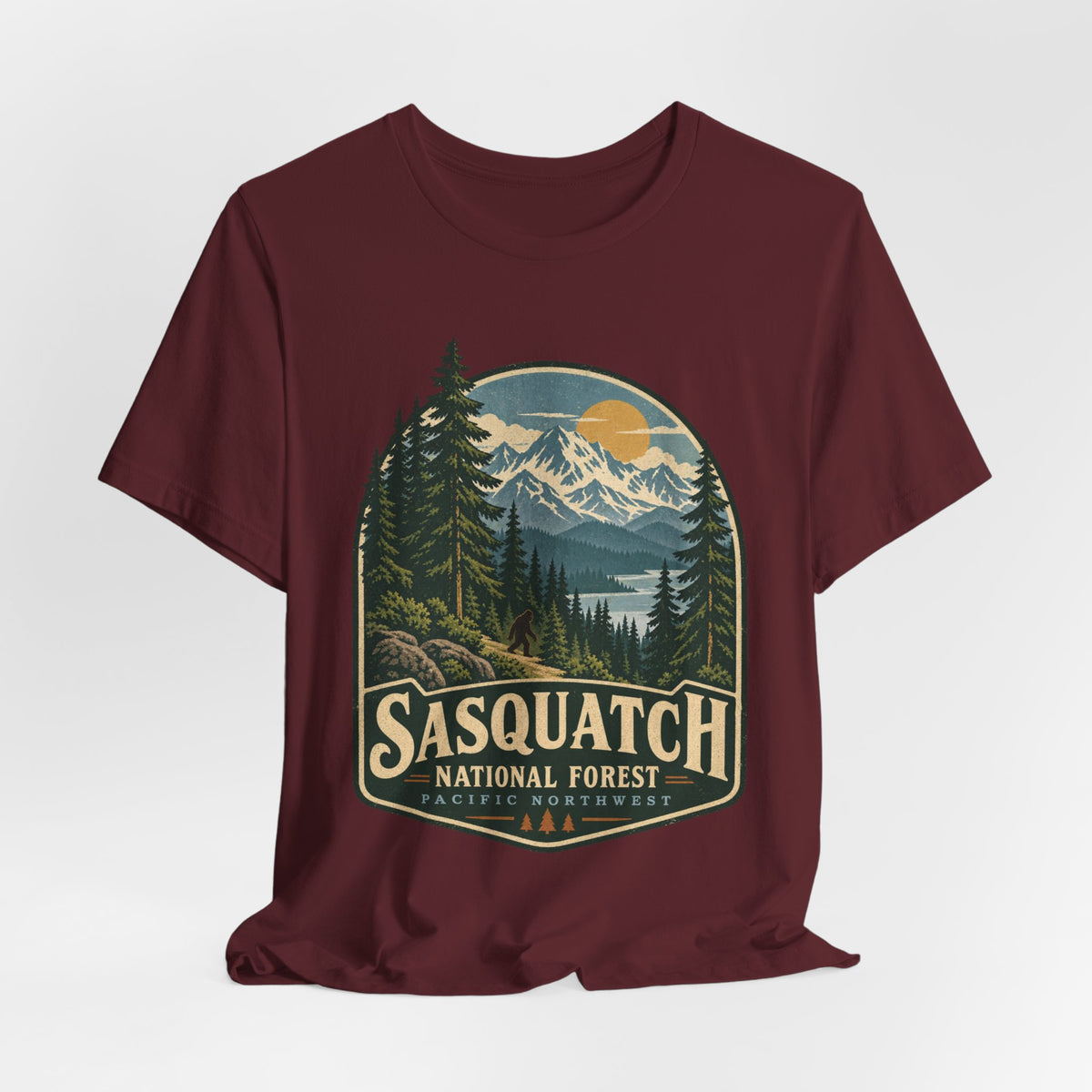Sasquatch National Forest T-Shirt in Brown - retro Sasquatch national forest graphic tee, Barely Outdoorsy