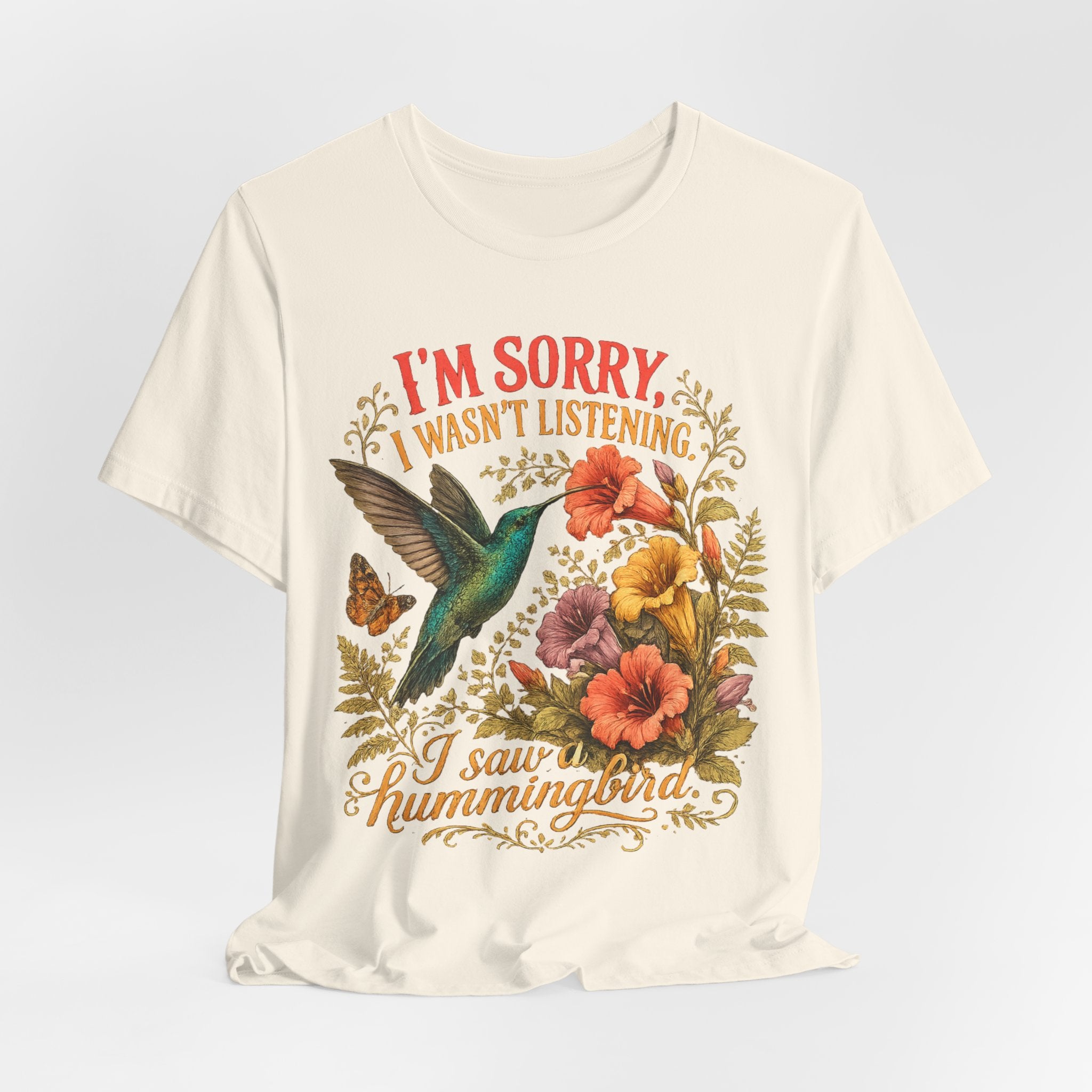I Saw A Hummingbird Tee in Navy - funny birder distracted hummingbird humor shirt, Barely Outdoorsy