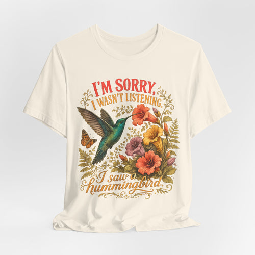 I Saw A Hummingbird Tee in Navy - funny birder distracted hummingbird humor shirt, Barely Outdoorsy