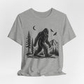 Bigfoot Night Forest Mountain Tee in Heather Peach - painterly Bigfoot night forest shirt, Barely Outdoorsy Bella Canvas 3001