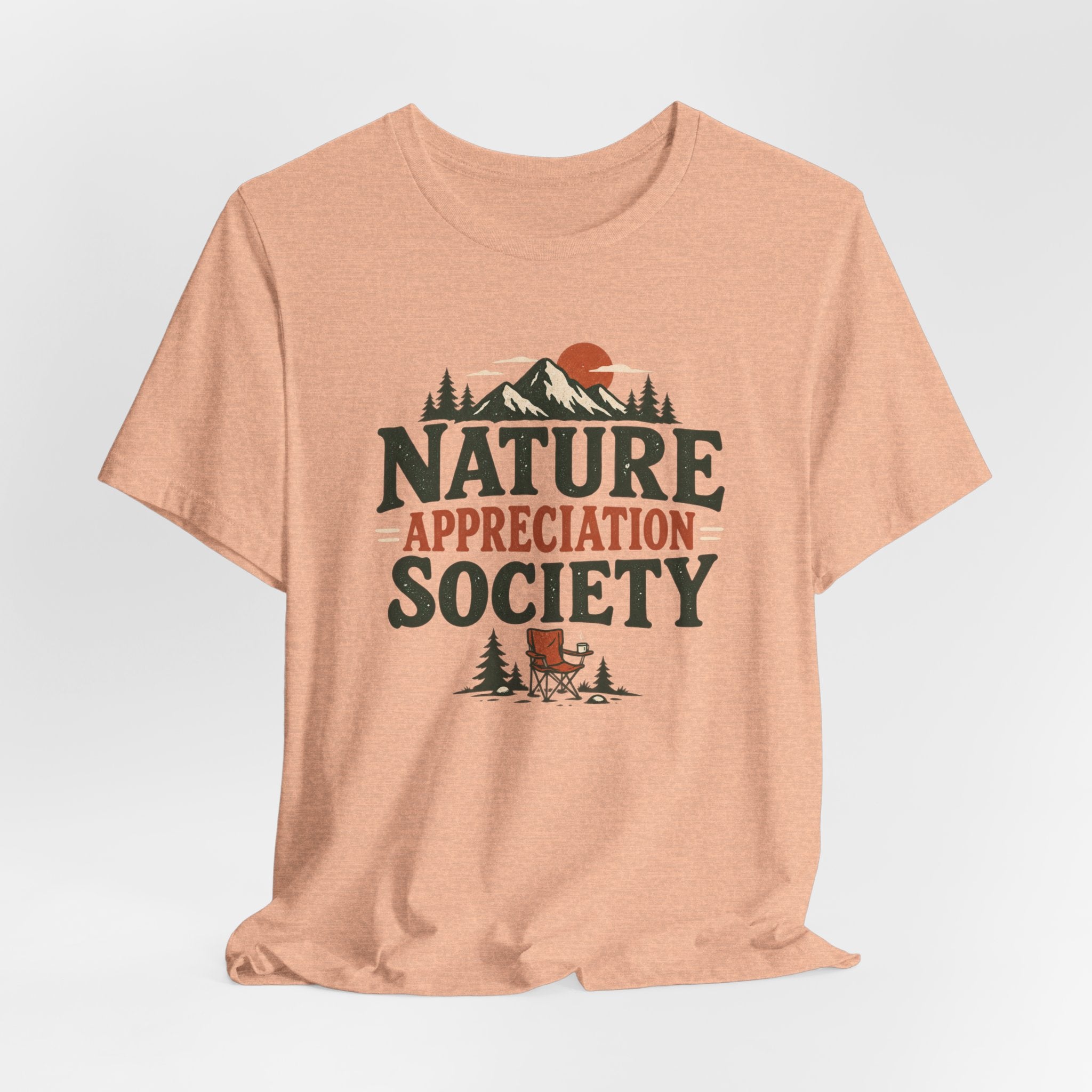 Nature Appreciation Society Tee in Heather Peach - funny nature society badge shirt, Barely Outdoorsy Bella Canvas 3001