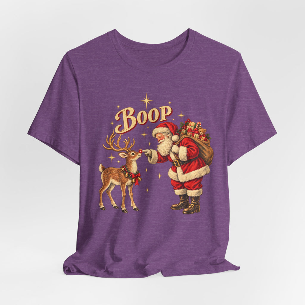 Santa Boop Reindeer Christmas T-Shirt in Heather Green - funny Santa boop reindeer Christmas holiday graphic tee, Barely Outdoorsy