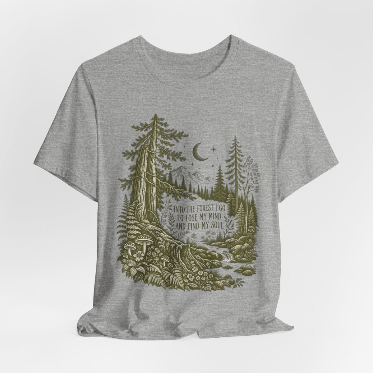 Into the Forest I Go Tee in Mauve - forest hiking nature quote shirt, Barely Outdoorsy Bella Canvas