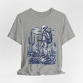 Alien Hiker Desert Backpacking T-Shirt in White - funny alien hiker backpacking graphic tee, Barely Outdoorsy Bella Canvas
