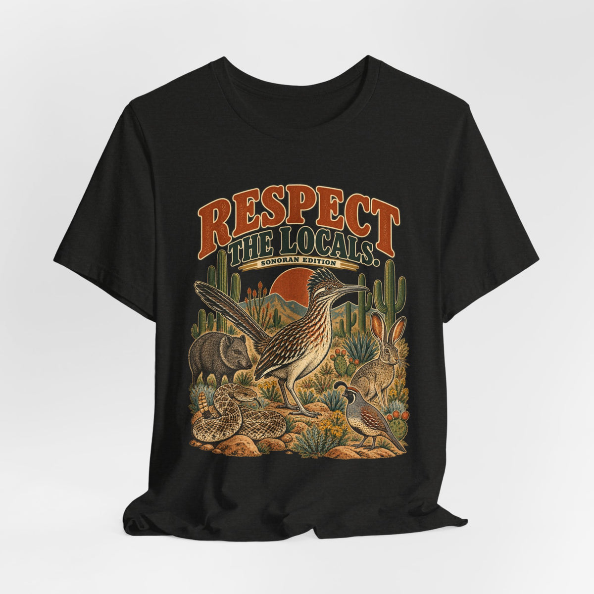 Respect The Locals Sonoran Desert T-Shirt in Maroon - funny Sonoran Desert graphic tee, Barely Outdoorsy Bella Canvas