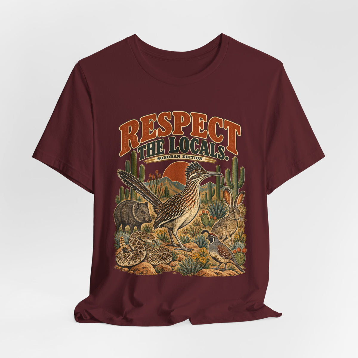 Respect The Locals Sonoran Desert T-Shirt in Heather Peach - funny Sonoran Desert graphic tee, Barely Outdoorsy