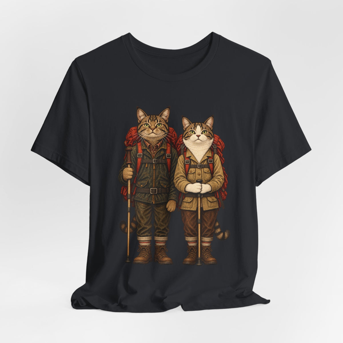 Cat Backpacker Buddies T-Shirt in Heather Maroon - funny cat backpacker buddies graphic tee, Barely Outdoorsy