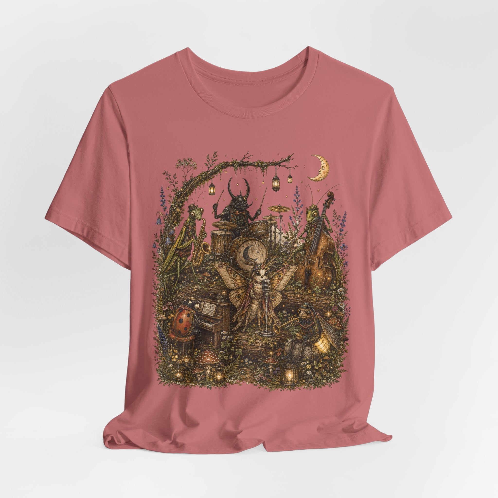 Bug Band Moonlight Concert T-Shirt in Athletic Heather - goblincore bug band moonlight graphic tee, Barely Outdoorsy Bella Canvas 3001