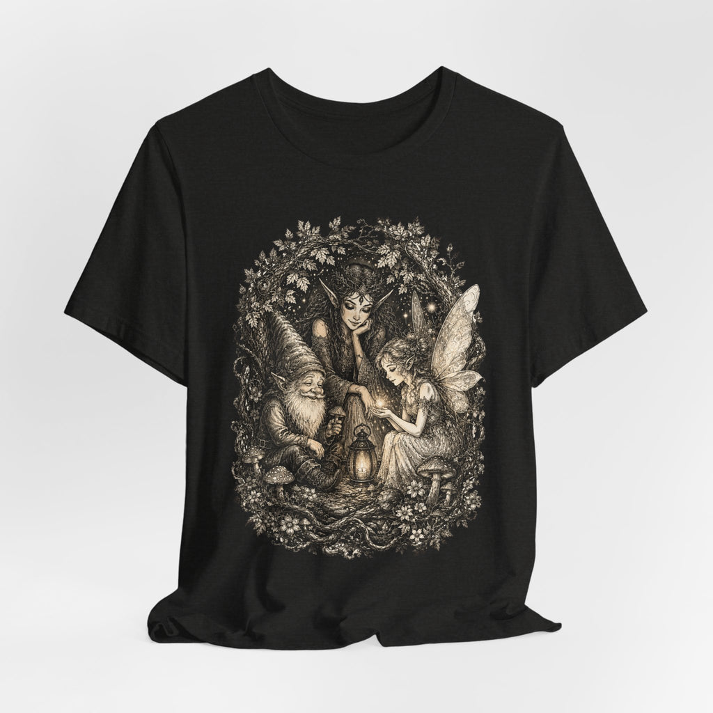 Woodland Gathering Tee in Pink worn shot - cottagecore woodland gathering shirt, Barely Outdoorsy Bella Canvas