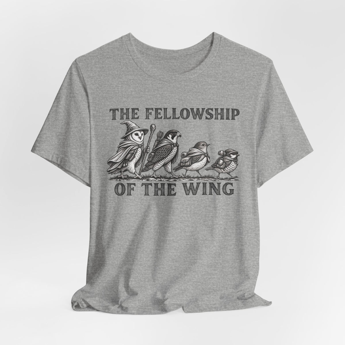 The Fellowship of the Wing Tee in Heather Ice Blue - starling murmuration flock shirt, Barely Outdoorsy Bella Canvas