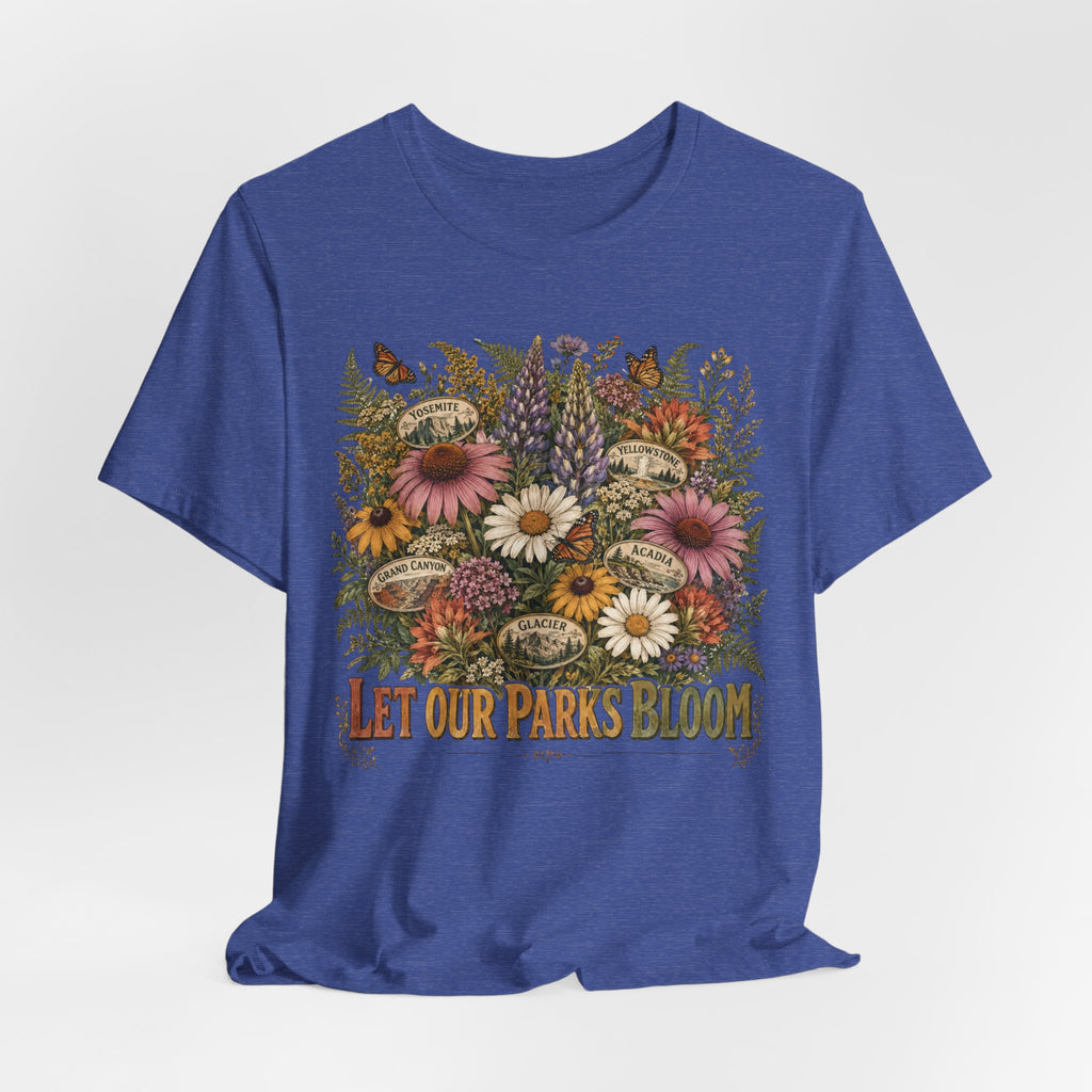 Let Our Parks Bloom T-Shirt in Heather Peach - wildflower botanical conservation graphic tee, Barely Outdoorsy