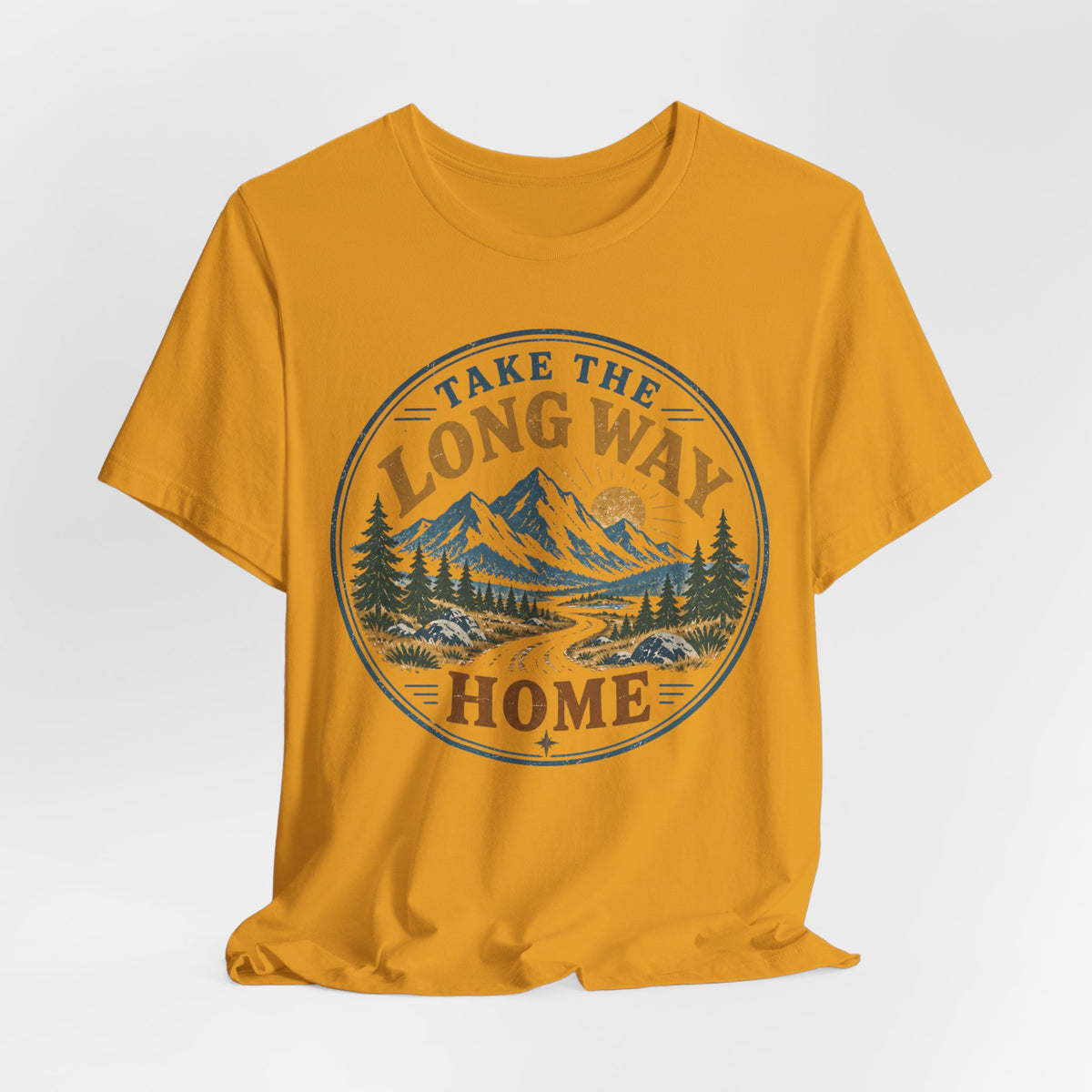 Take The Long Way Home Mountain Tee in Heather Peach - retro hiking mountain shirt, Barely Outdoorsy Bella Canvas 3001