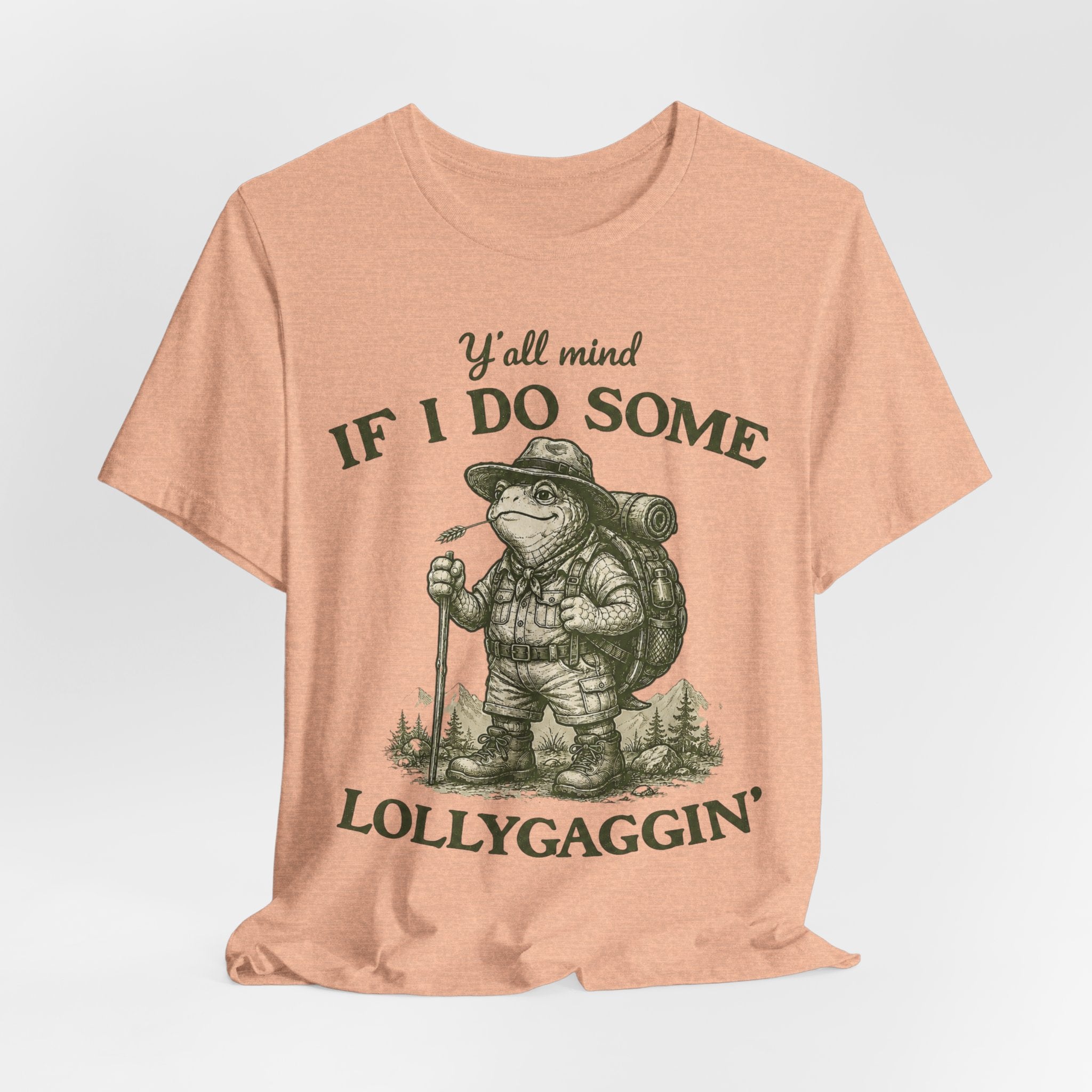 Lollygaggin' Tortoise Tee in Heather True Royal - funny tortoise slow hiking humor shirt, Barely Outdoorsy