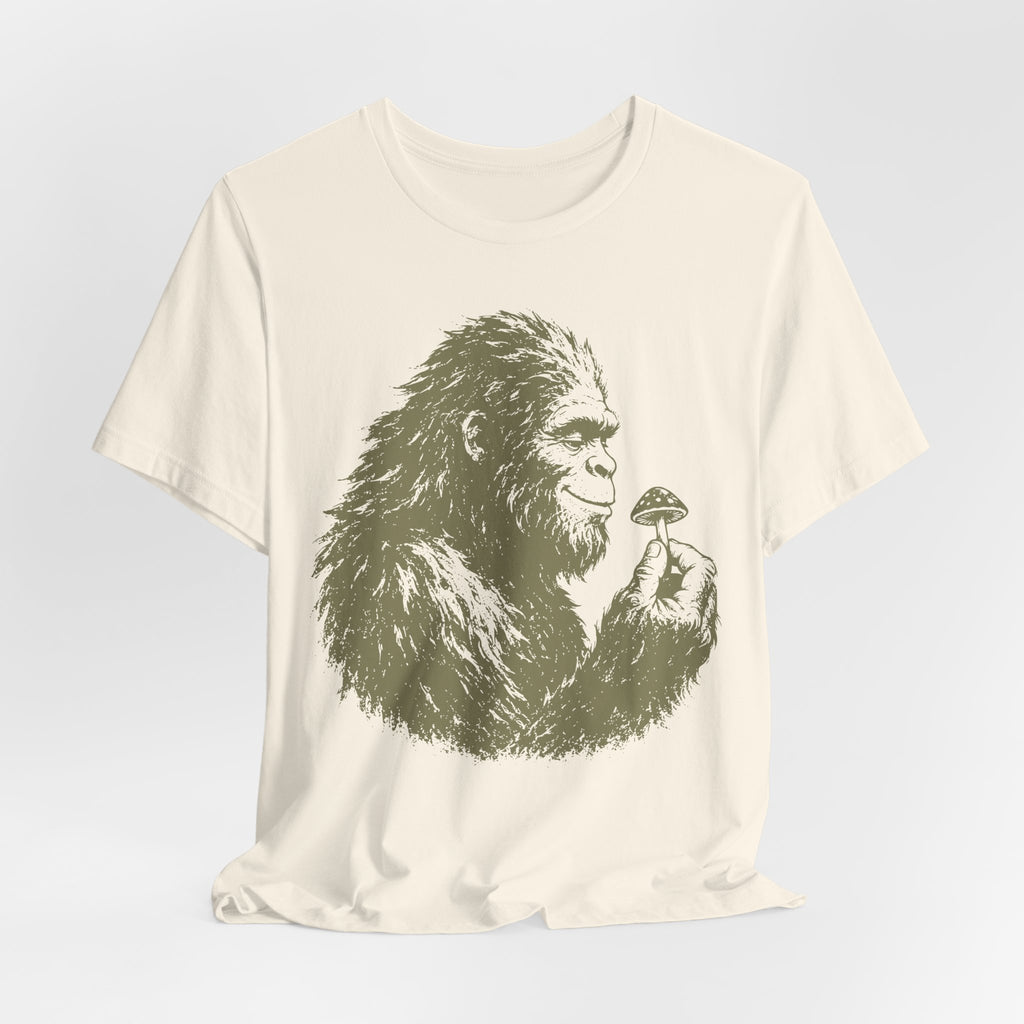 Bigfoot mushroom foraging t-shirt unisex graphic tee BarelyOutdoorsy
