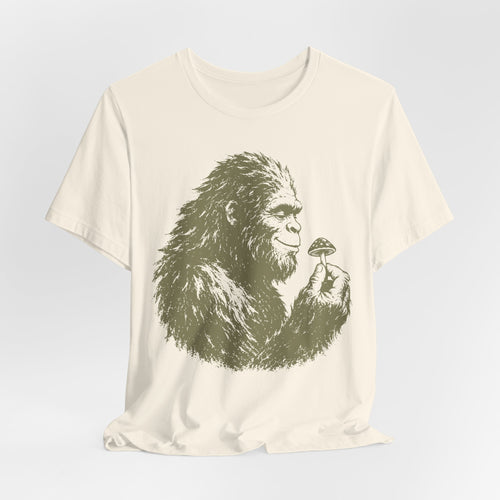Bigfoot mushroom foraging t-shirt unisex graphic tee BarelyOutdoorsy