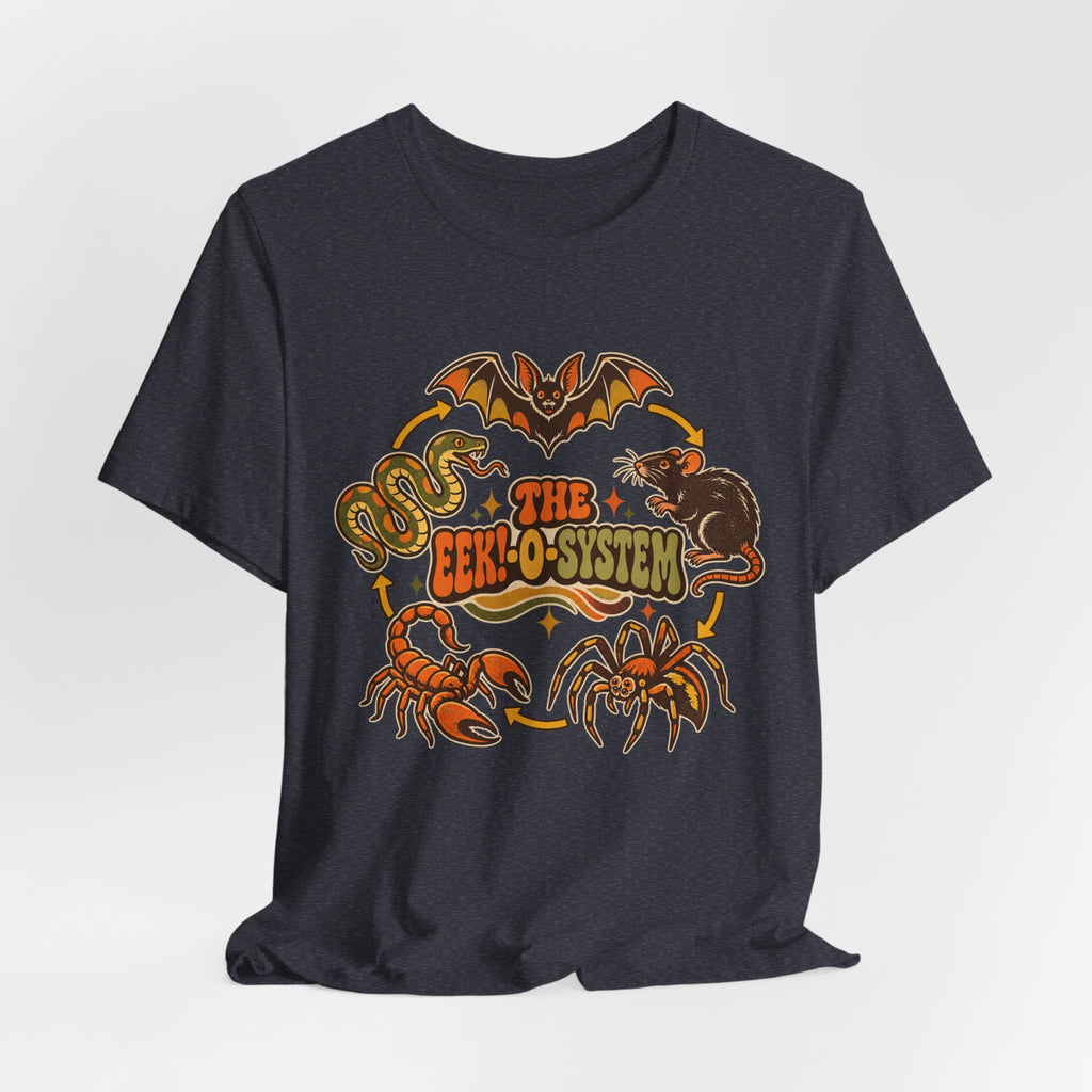 The Eek-O-System Creepy Critters T-Shirt in Heather Red - funny spooky eek-o-system graphic tee, Barely Outdoorsy