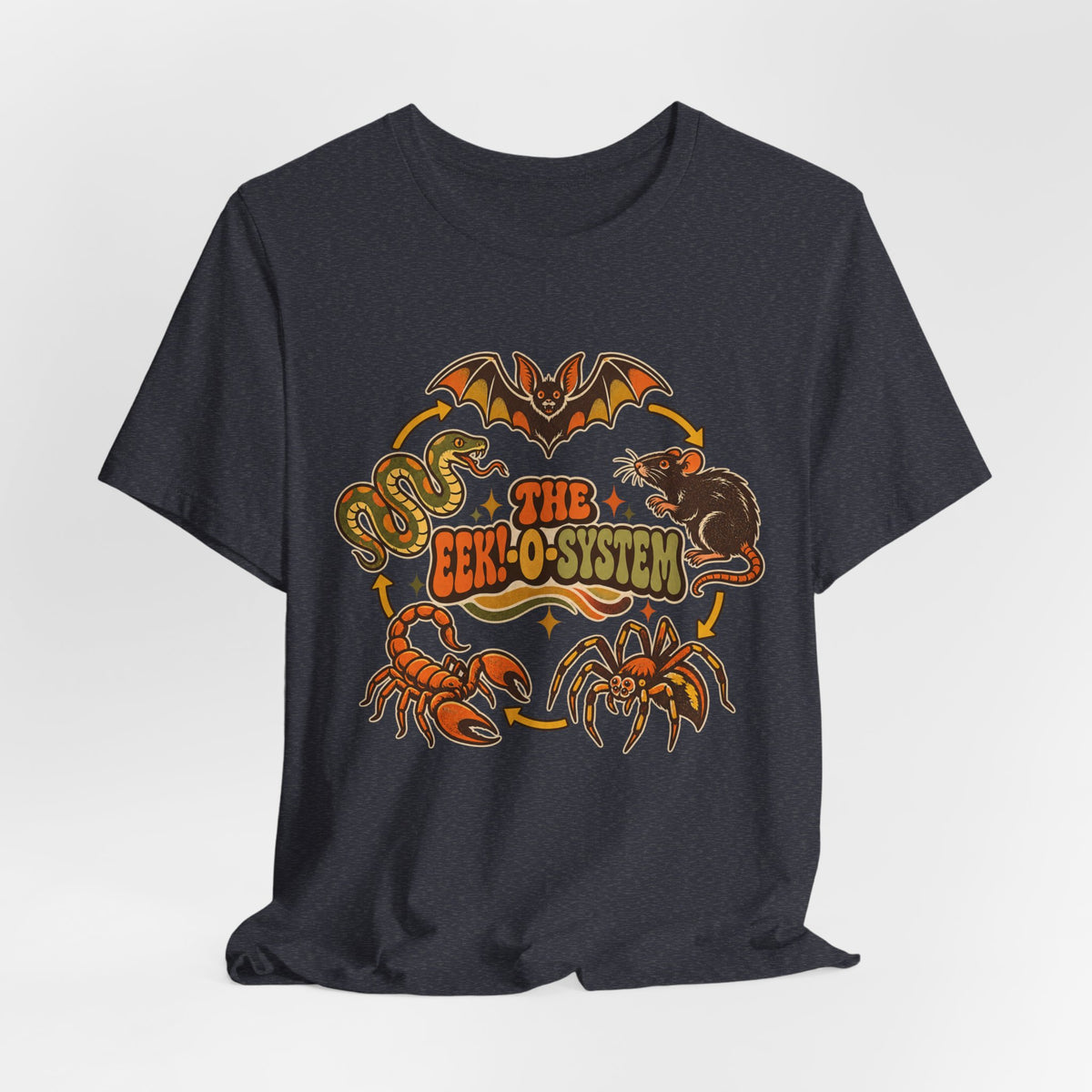 The Eek-O-System Creepy Critters T-Shirt in Heather Red - funny spooky eek-o-system graphic tee, Barely Outdoorsy