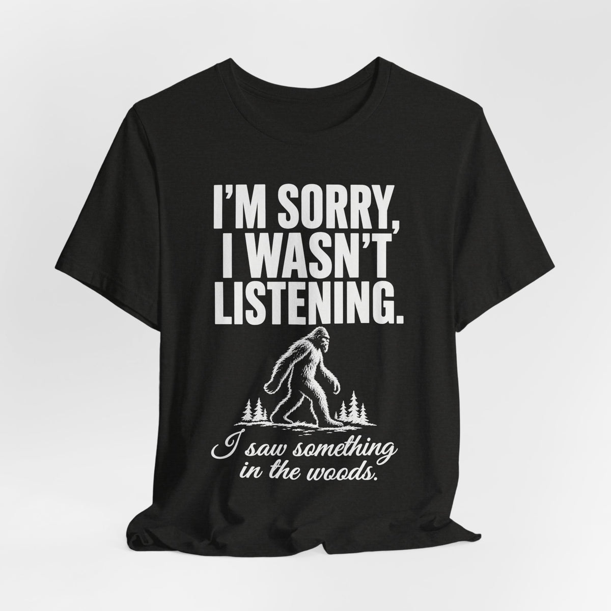 I Saw Something in the Woods Bigfoot T-Shirt in Heather Team Purple - funny Bigfoot cryptid I saw something in the woods graphic tee, Barely Outdoorsy