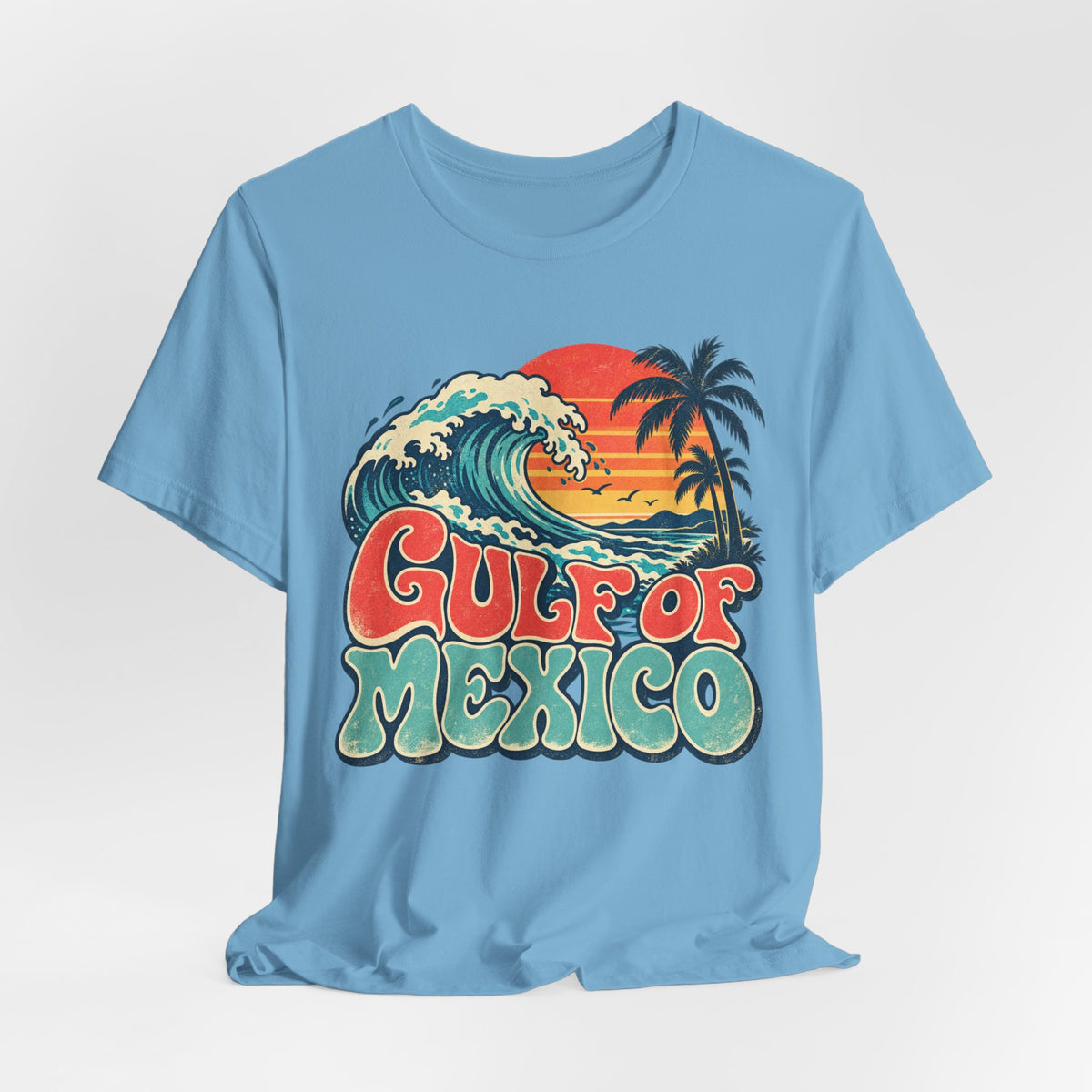 Gulf of Mexico Retro Beach T-Shirt in Deep Heather - vintage 70s retro Gulf Coast beach graphic tee, Barely Outdoorsy Bella Canvas 3001