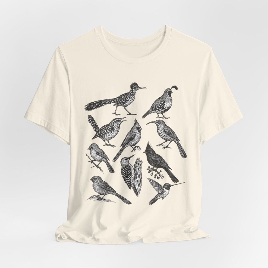 Desert Birds Field Guide T-Shirt in Heather True Royal - vintage naturalist desert birds field guide graphic tee, Barely Outdoorsy Bella Canvas 3001