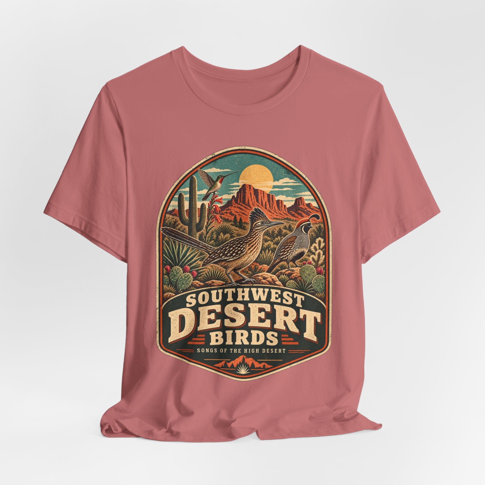Southwest Desert Birds T-Shirt in Maroon - Southwest wildlife birds graphic tee, Barely Outdoorsy Bella Canvas