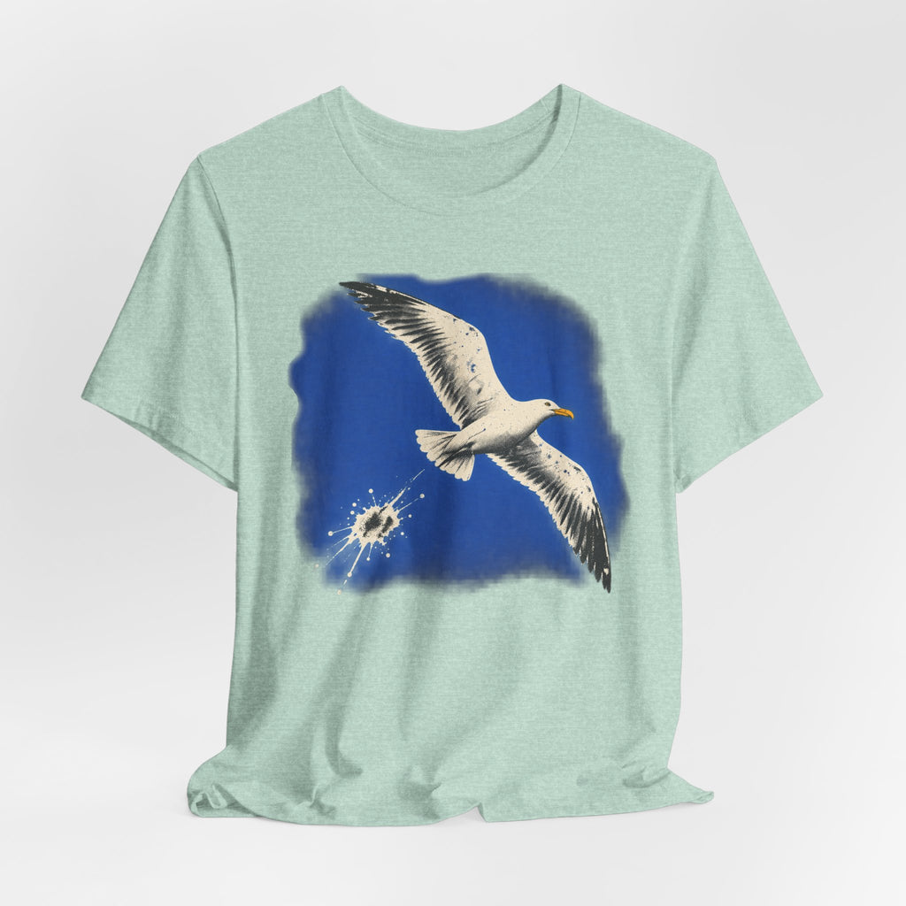 Seagull Direct Hit T-Shirt in Heather Prism Mint - funny coastal seagull direct hit bird humor graphic tee, Barely Outdoorsy