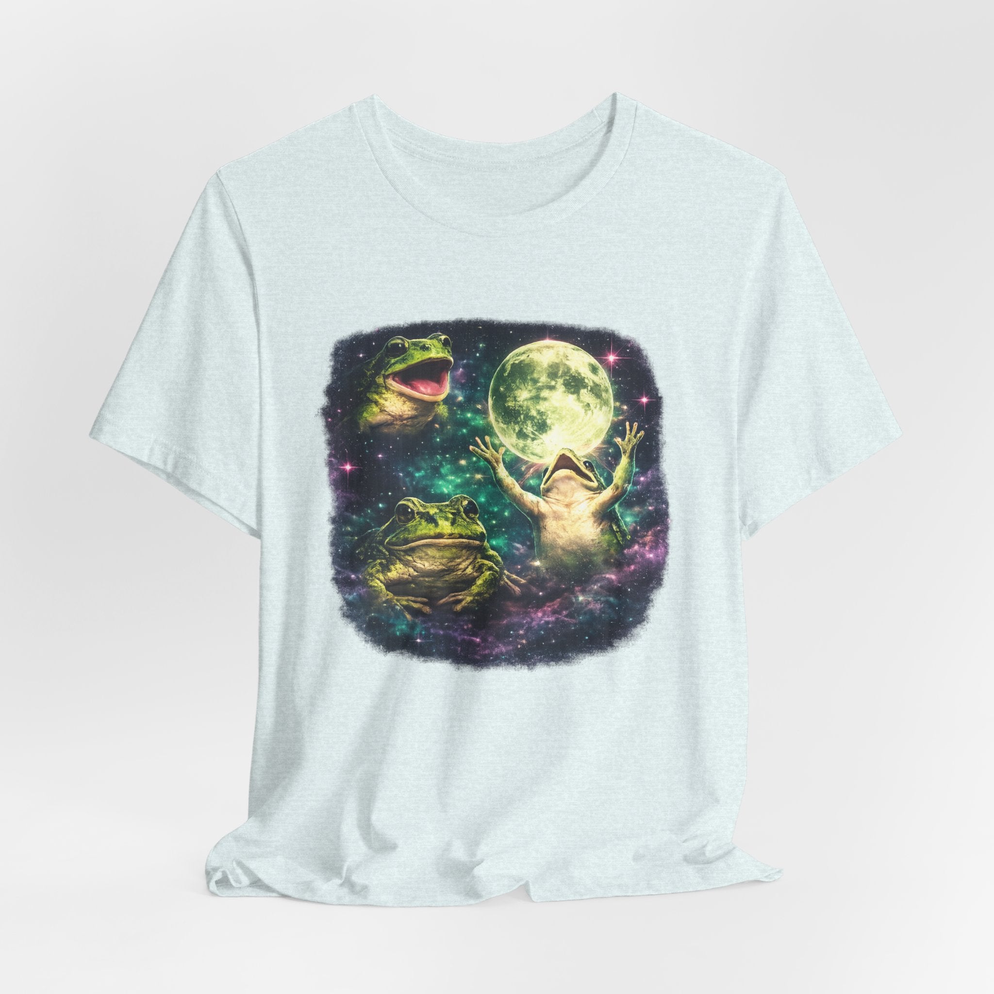 Three Frog Moon T-Shirt in Heather Peach - funny goblincore frog moon parody tee, Barely Outdoorsy