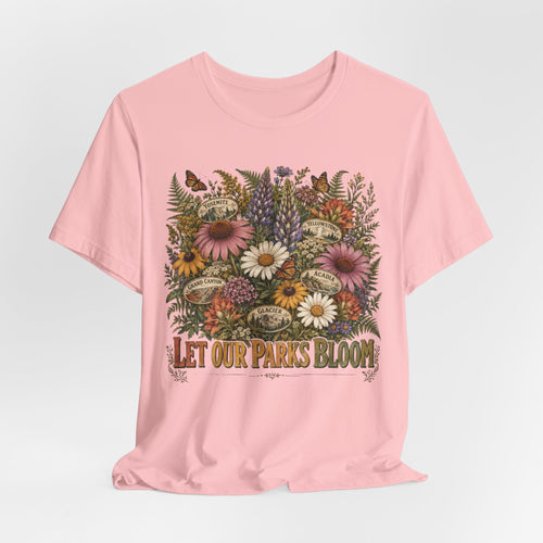 Let Our Parks Bloom T-Shirt in Dark Grey Heather - national parks wildflower botanical graphic tee, Barely Outdoorsy Bella Canvas 3001