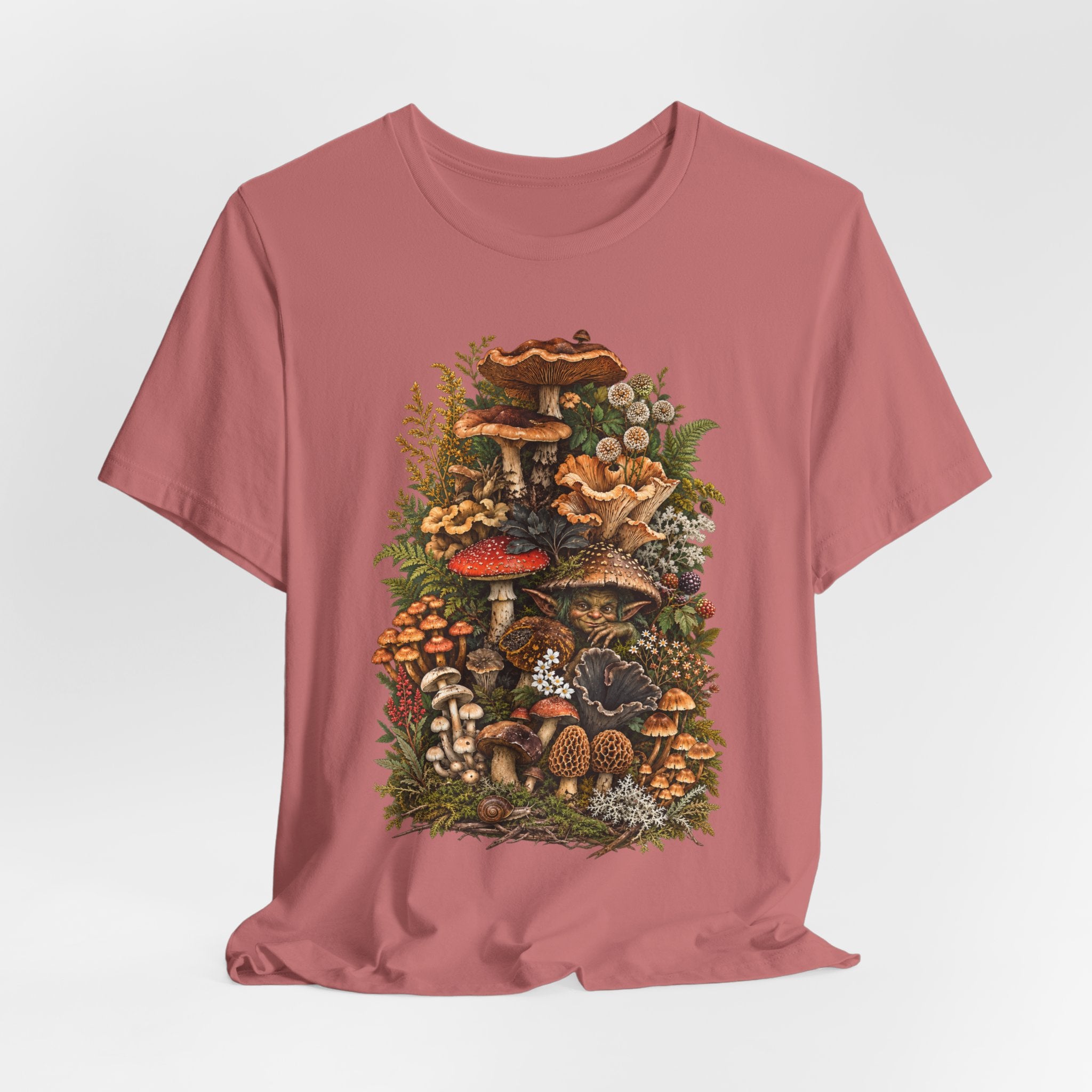 Mushroom Goblin Botanical Forager T-Shirt in Brown - goblincore mushroom goblin forager tee, Barely Outdoorsy