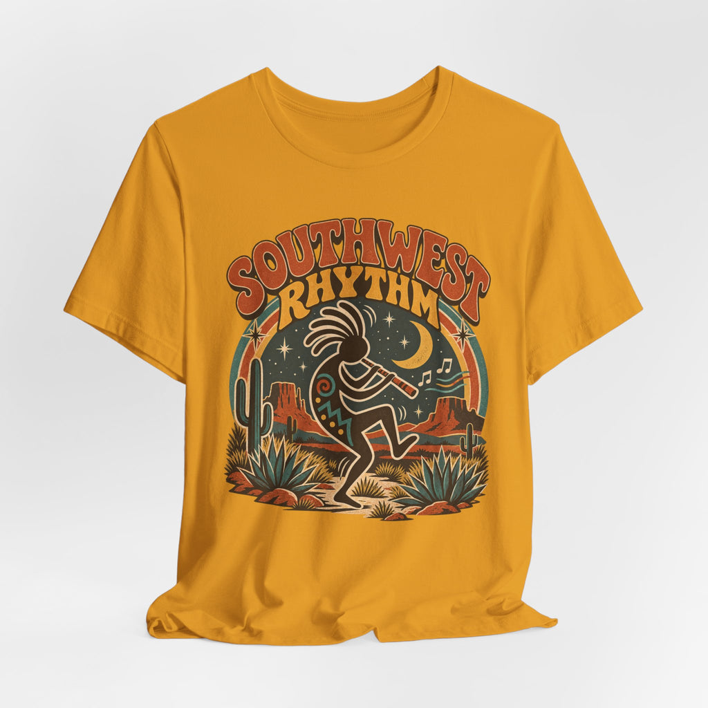 Southwest Rhythm Kokopelli Tee in Mauve - retro Kokopelli Southwest shirt, Barely Outdoorsy Bella Canvas