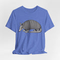 Nine-Banded Armadillo Fine Line Tee flat lay Heather Columbia Blue - unisex crew neck armadillo fine line graphic tee, Barely Outdoorsy