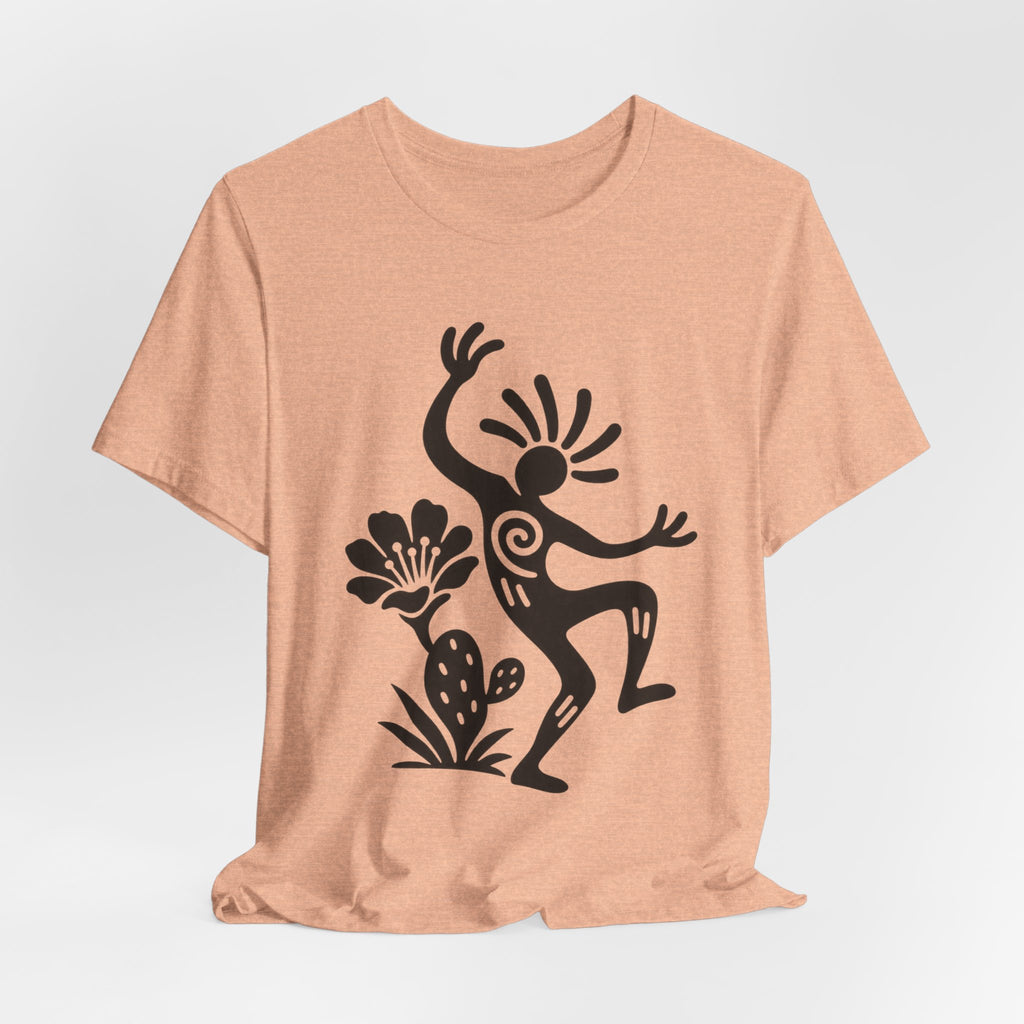 Sun Dancer Petroglyph Tee in Heather Peach - Southwest sun dancer shirt, Barely Outdoorsy Bella Canvas 3001