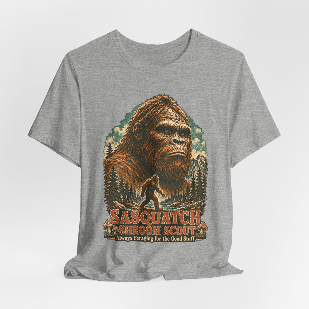 Sasquatch Shroom Scout Tee in Navy - funny Sasquatch mushroom scout shirt, Barely Outdoorsy Bella Canvas 3001
