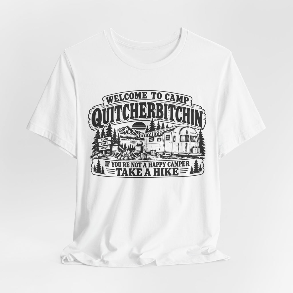 Camp Quitcherbitchin Tee in Heather True Royal - funny camp quitcherbitchin humor shirt, Barely Outdoorsy