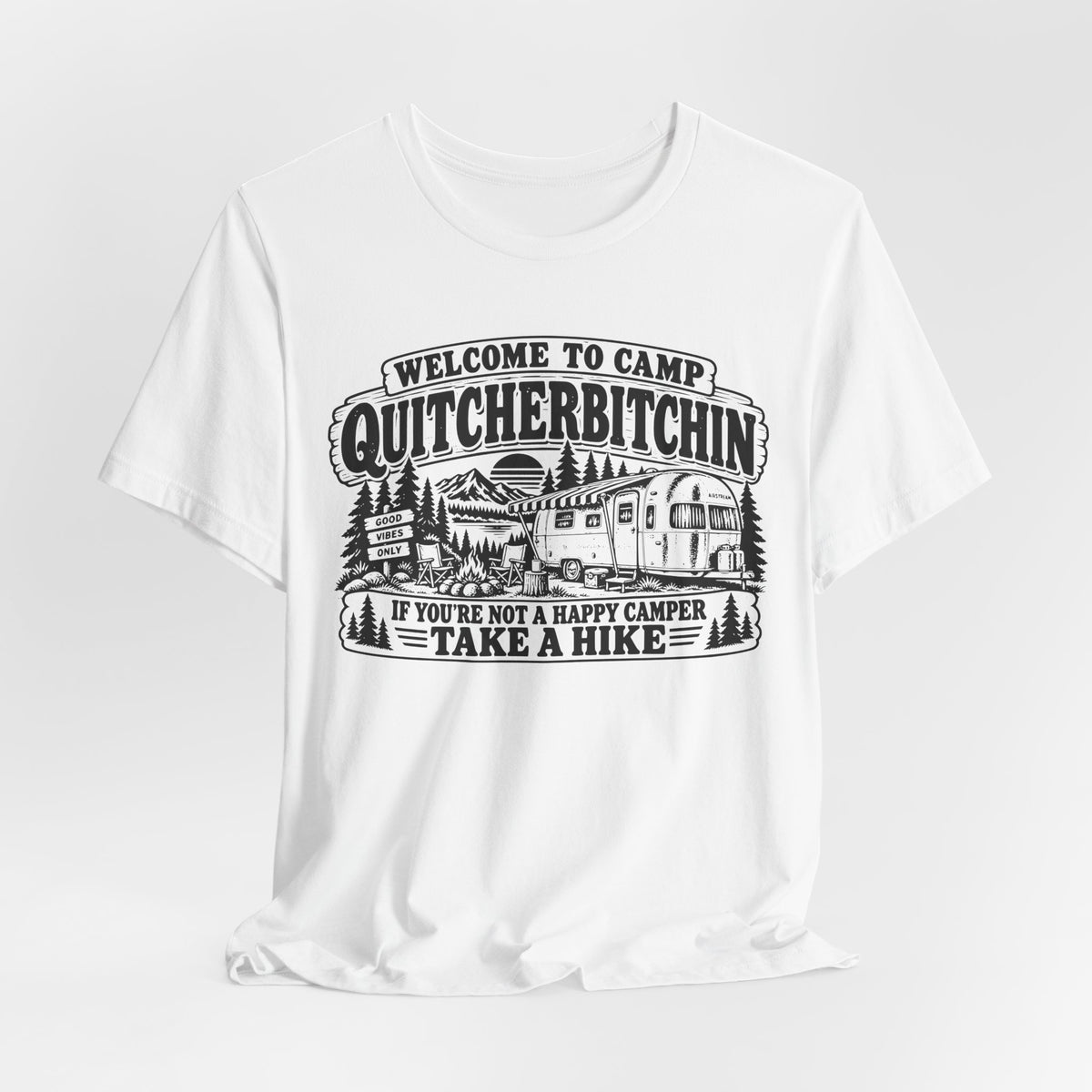 Camp Quitcherbitchin Tee in Heather True Royal - funny camp quitcherbitchin humor shirt, Barely Outdoorsy