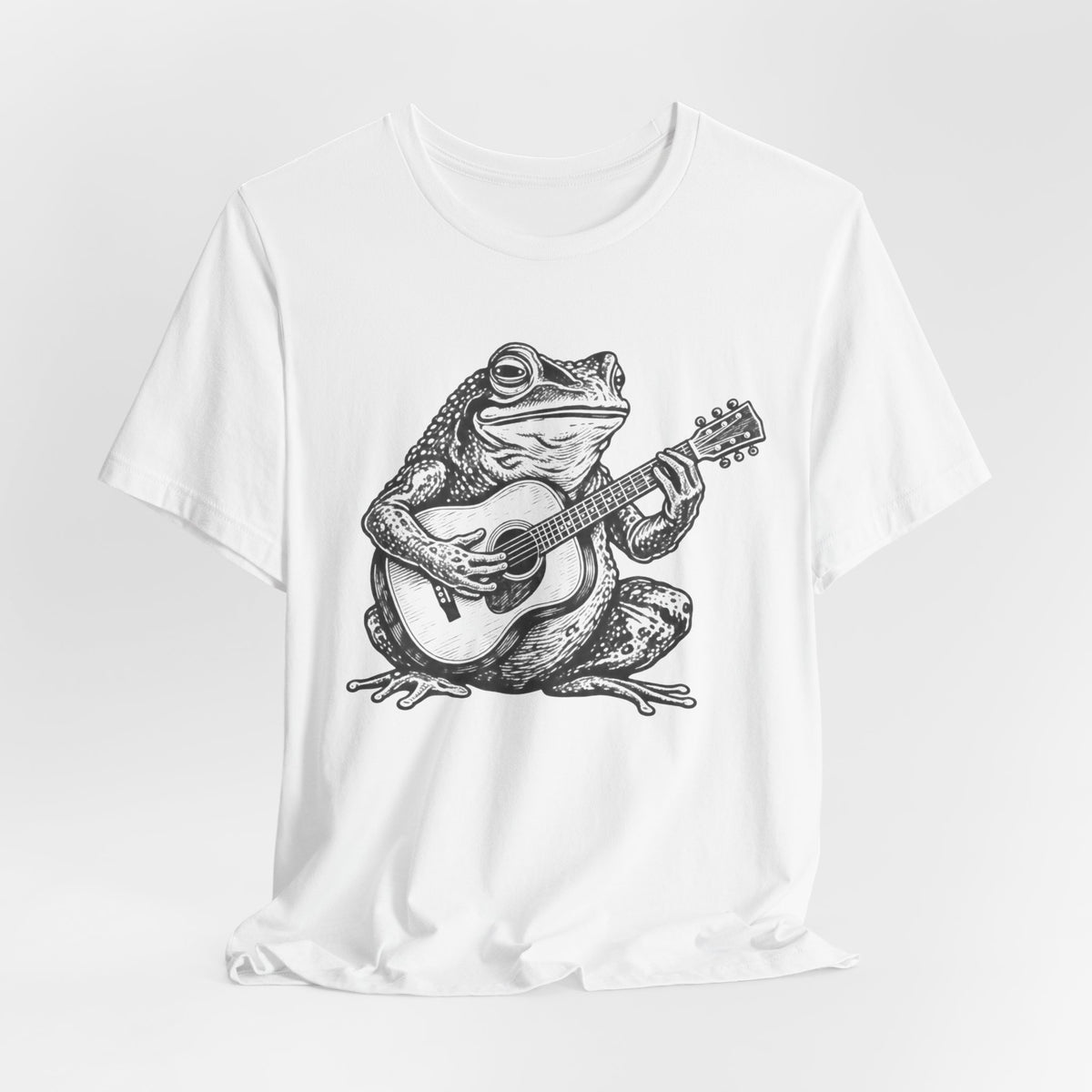 Folk Toad Guitar T-Shirt in White - funny toad guitar music graphic tee, Barely Outdoorsy Bella Canvas