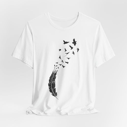 Feather Into Birds Tee in Heather Peach - bird flock transformation minimalist nature shirt, Barely Outdoorsy
