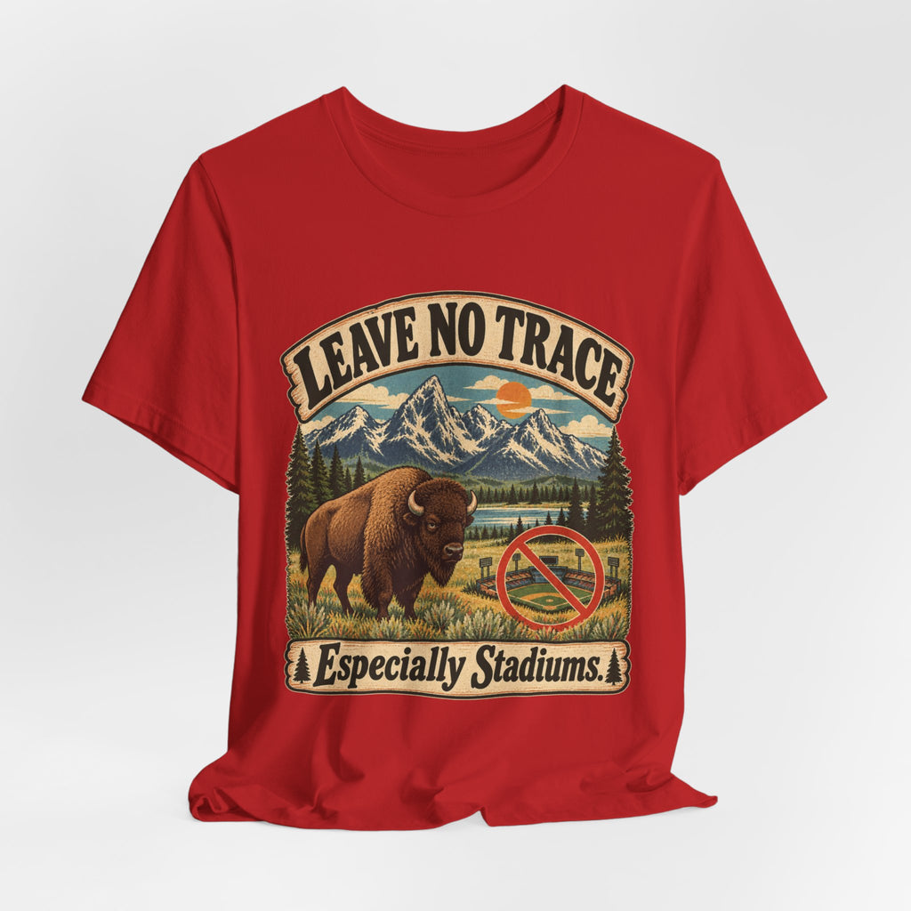 Leave No Trace Especially Stadiums Bison T-Shirt in Black Heather - funny bison Leave No Trace graphic tee, Barely Outdoorsy