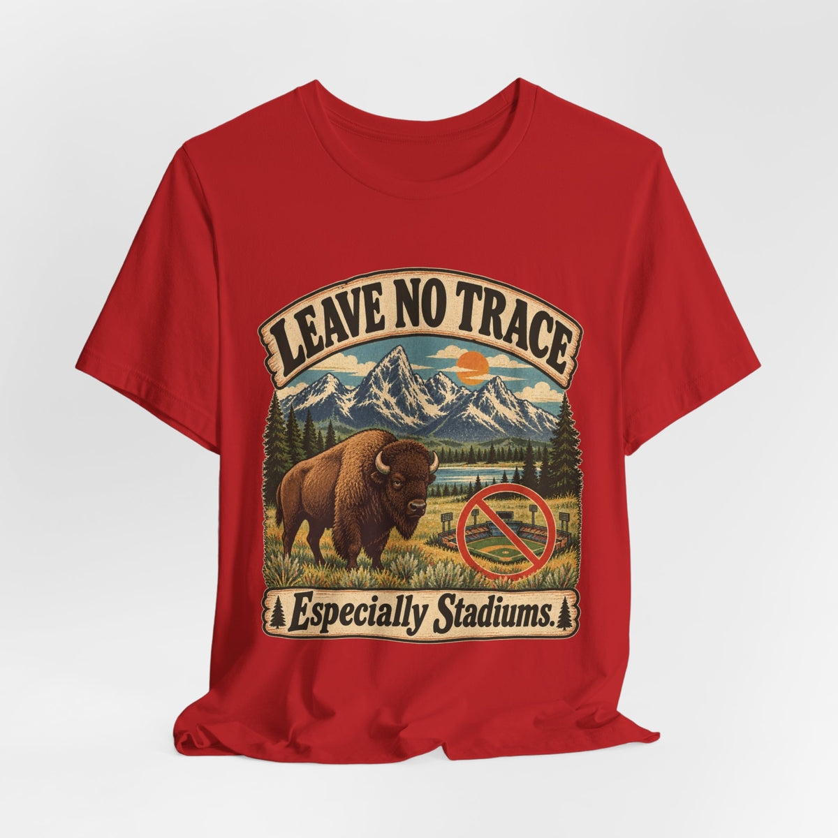 Leave No Trace Especially Stadiums Bison T-Shirt in Black Heather - funny bison Leave No Trace graphic tee, Barely Outdoorsy