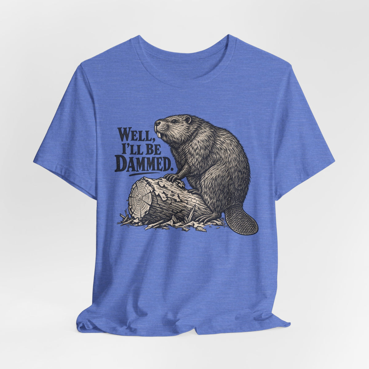 Well I'll Be Dammed Beaver Tee in Mustard - funny beaver dammed humor shirt, Barely Outdoorsy Bella Canvas