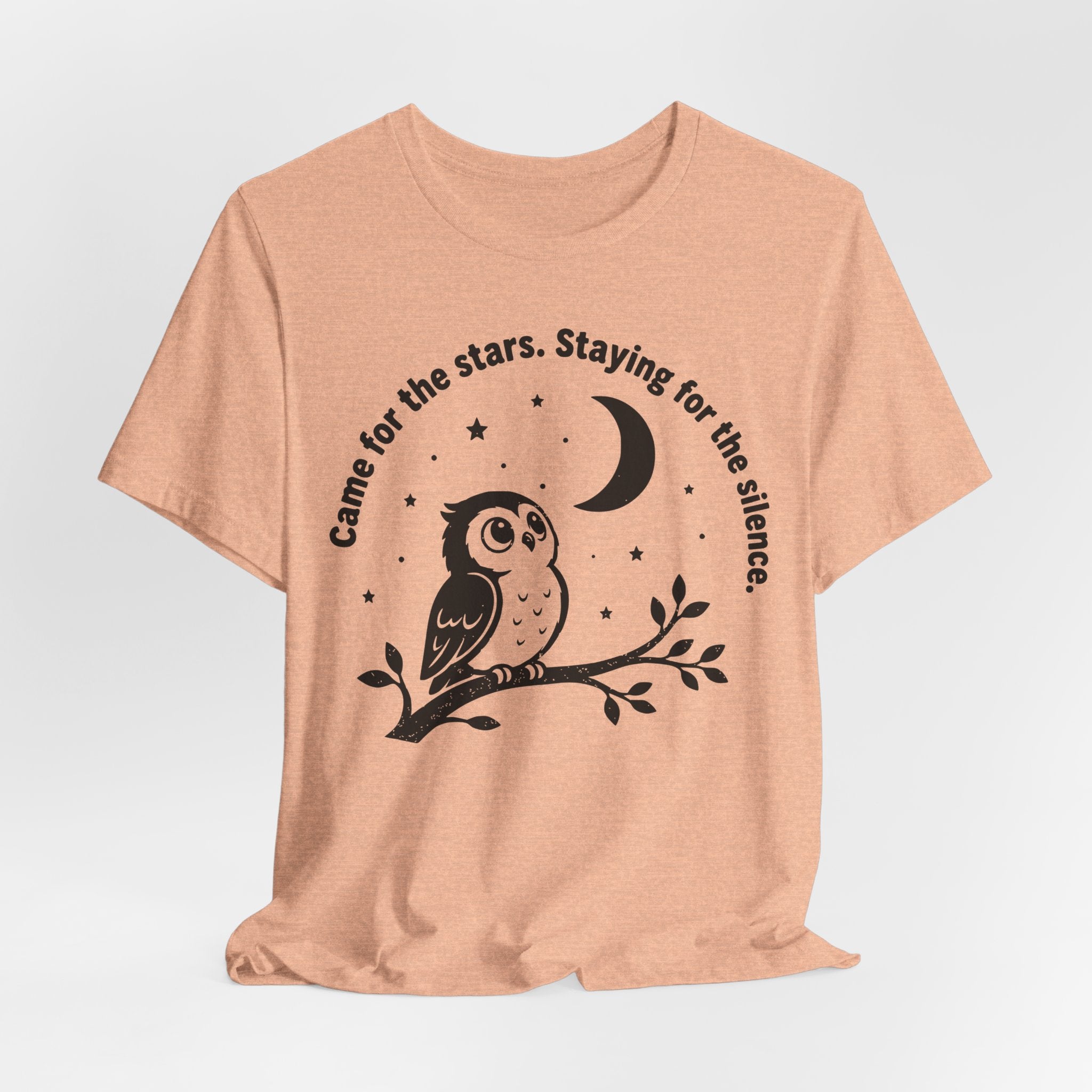 Came For The Stars Staying For The Silence T-Shirt in Mauve - owl crescent moon silence graphic tee, Barely Outdoorsy