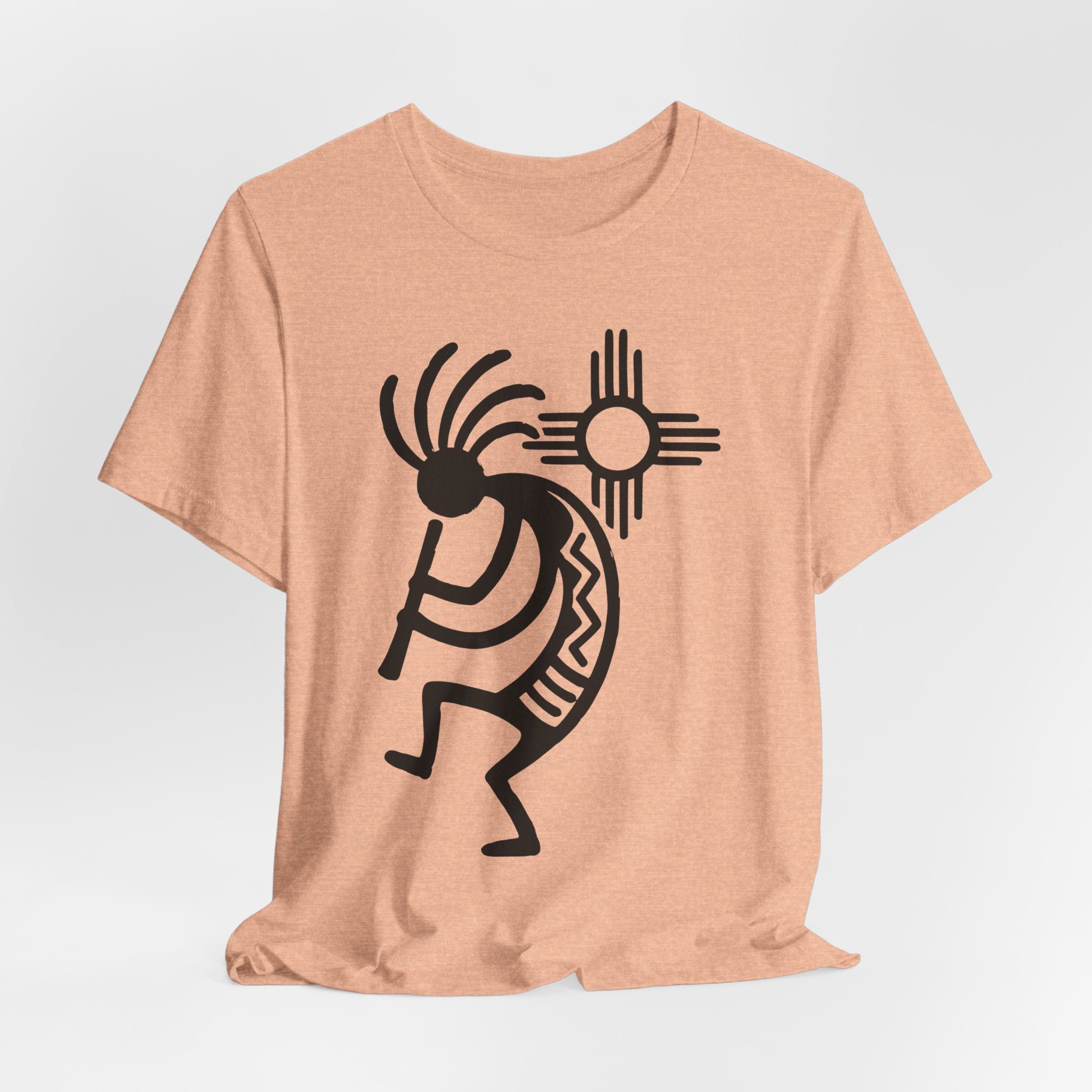 Kokopelli Zia Sun Tee in White - New Mexico inspired desert design, Barely Outdoorsy Bella Canvas 3001