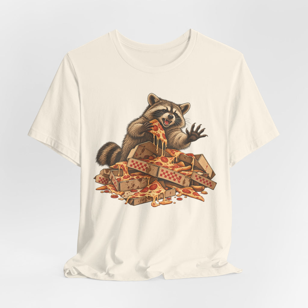 Feral Pizza Raccoon T-Shirt in Ocean Blue - funny goblincore feral pizza raccoon humor graphic tee, Barely Outdoorsy