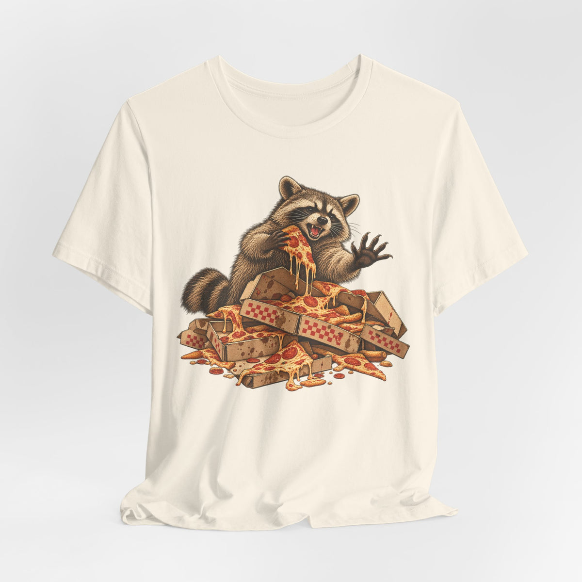 Feral Pizza Raccoon T-Shirt in Ocean Blue - funny goblincore feral pizza raccoon humor graphic tee, Barely Outdoorsy