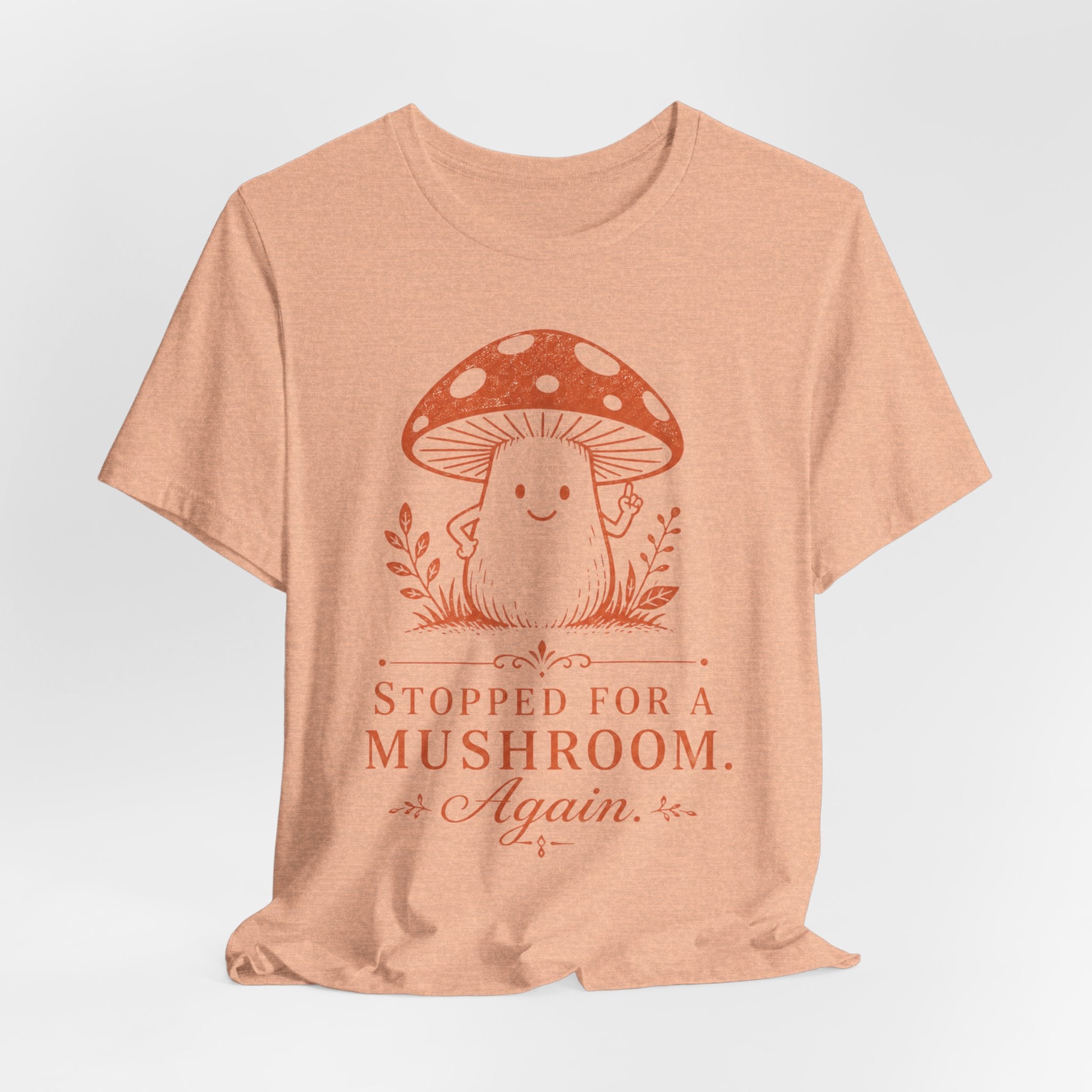 Stopped for a Mushroom Again Tee in Heather Prism Ice Blue - funny mushroom foraging humor shirt, Barely Outdoorsy Bella Canvas