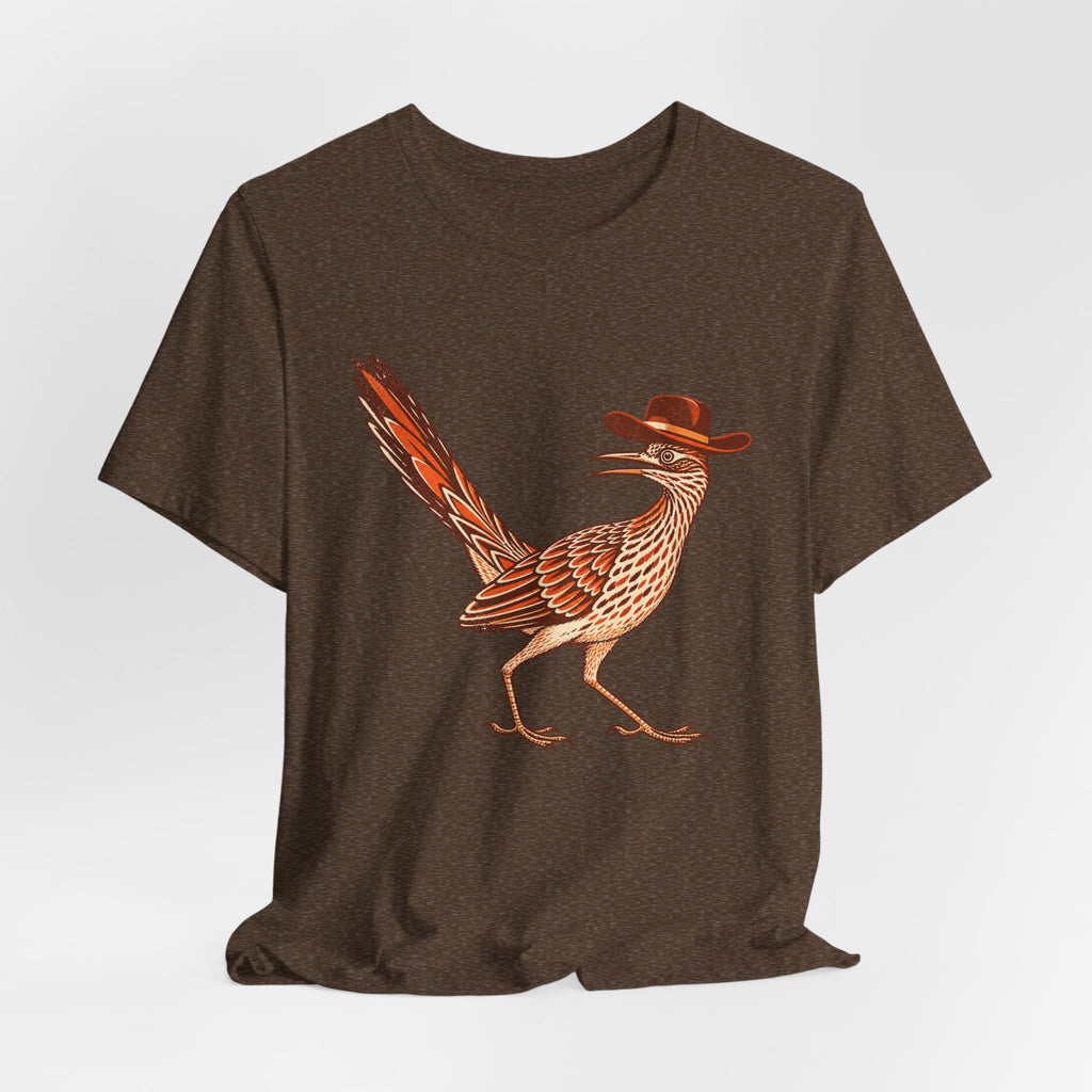 Cowboy Roadrunner T-Shirt in Heather Stone - funny Southwest cowboy roadrunner humor graphic tee, Barely Outdoorsy